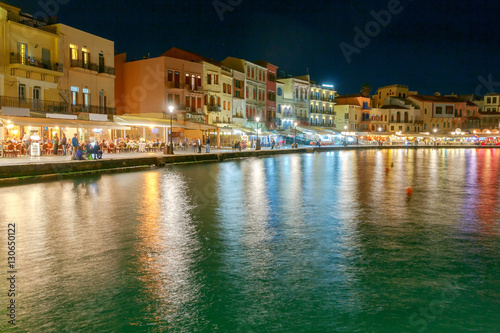 Chania. The old harbor at night. © pillerss