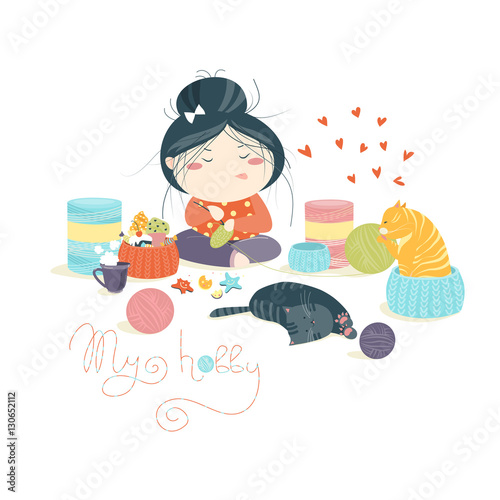 Pretty girl knitting