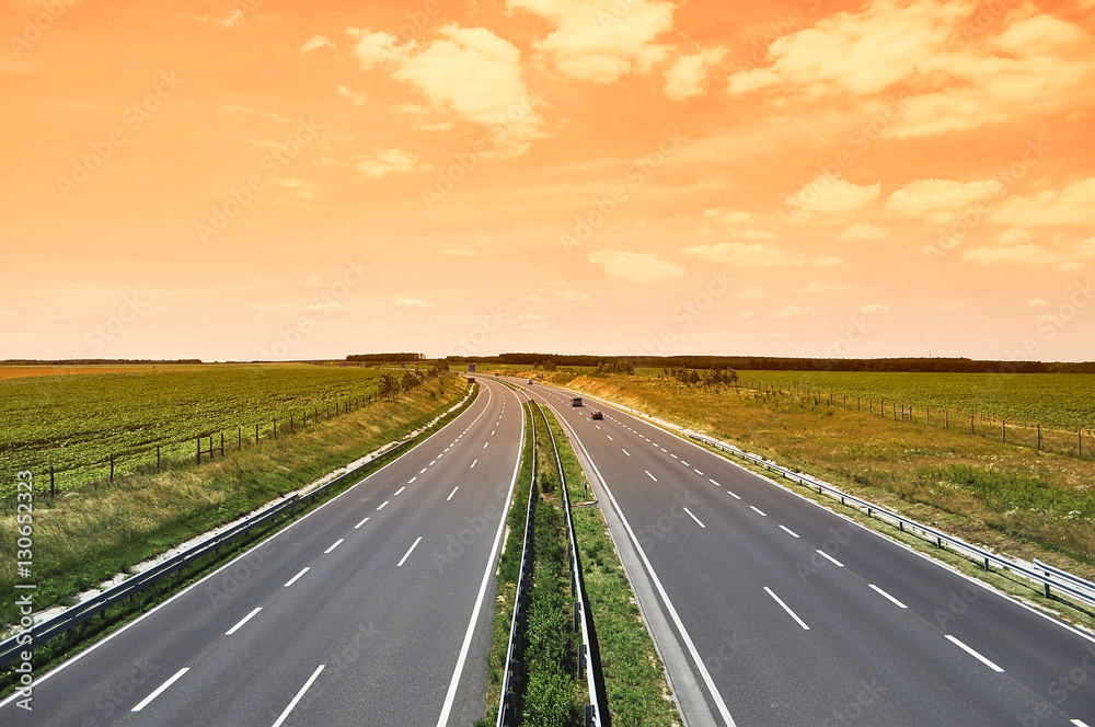 Fototapeta premium Motorway in sunset, Hungary
