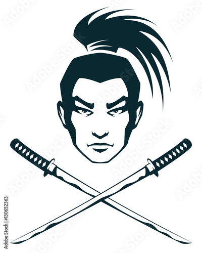 illustration of a samurai warrior and crossed katana swords