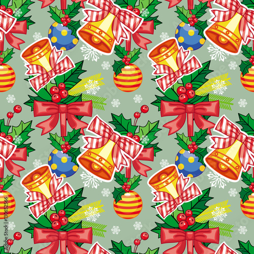 Wallpaper Mural Seamless Christmas pattern with  jingle bells. Vector clip art. Torontodigital.ca