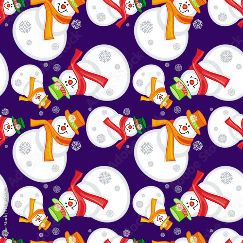 Winter seamless pattern with funny snowmen. Vector clip art.