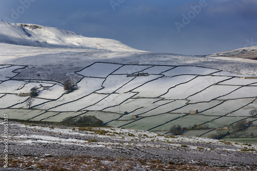 Swaledale near Reeth under light snow Yorkshire in Autumn
