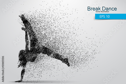 Silhouette of a break dancer from particles.