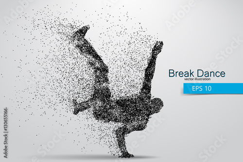 Silhouette of a break dancer from particles.