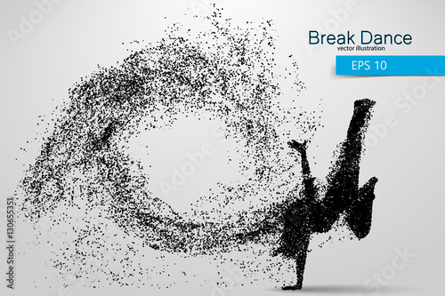Silhouette of a break dancer from particles.