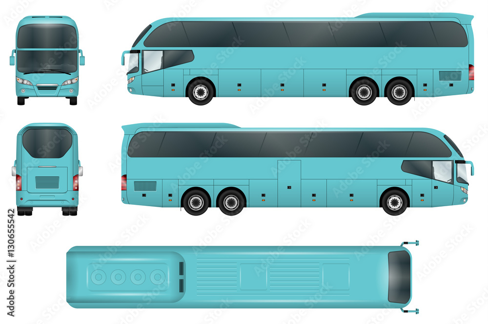 Travel bus vector template. Coach isolated on white background. All elements in groups on separate layers. The ability to easily change the color.