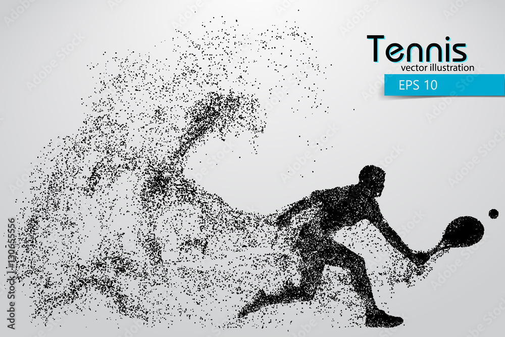 Silhouette of a tennis player from particles.