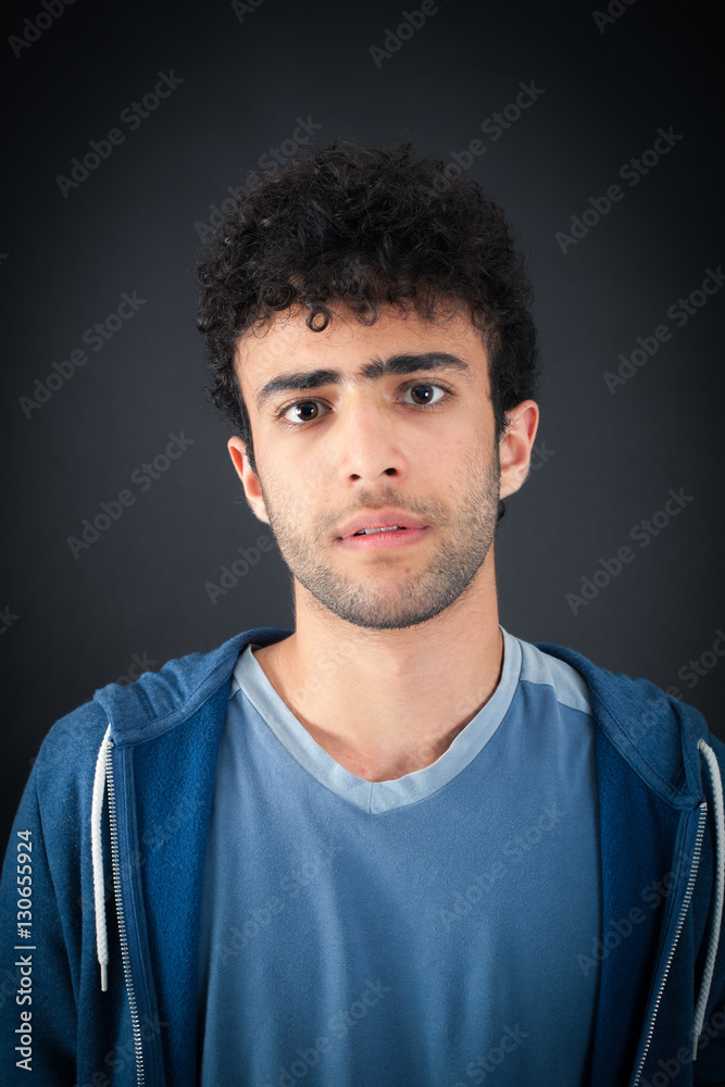 Obraz premium Handsome man doing different expressions in different sets of clothes: angry