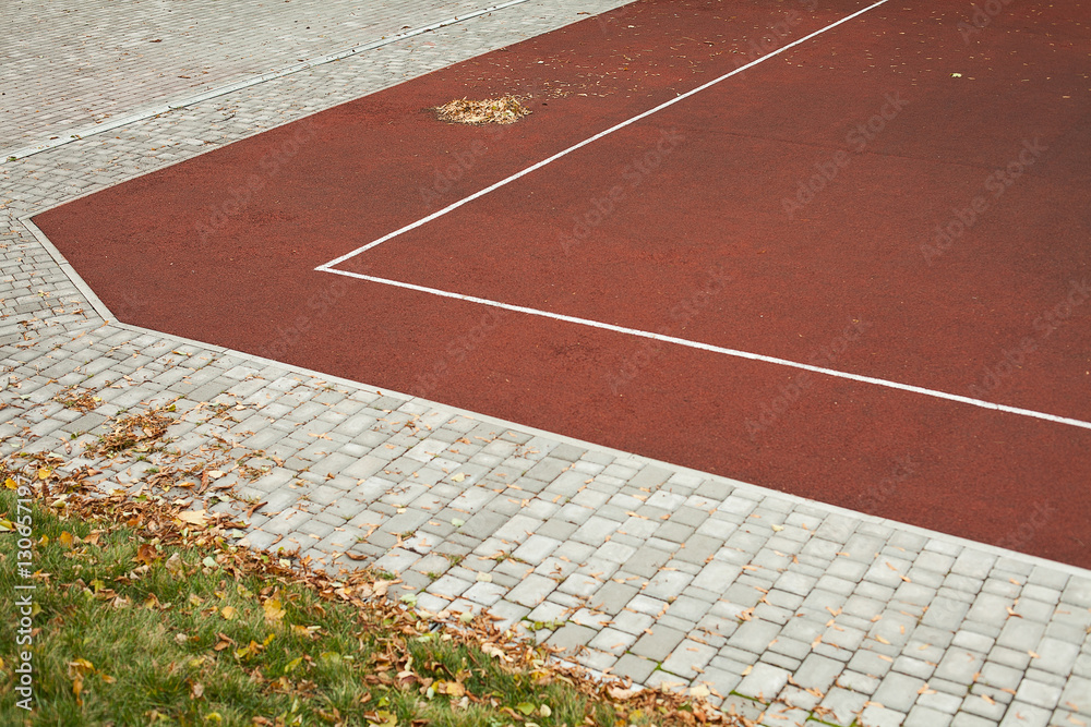 Sports markings on school playground. Copy-space. Outdoor shot