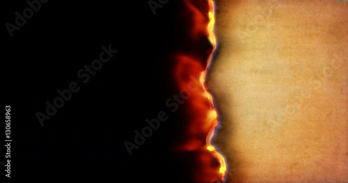 Burning paper camera transition, left to right, 4K, ultra high resolution with alpha mask