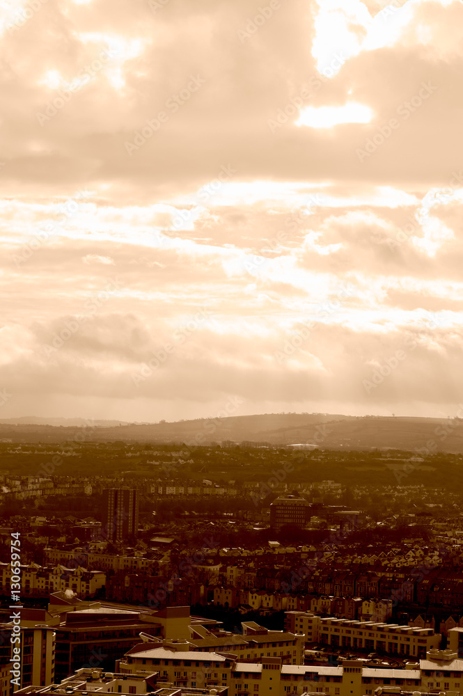Clouds over Bristol Sepia tone