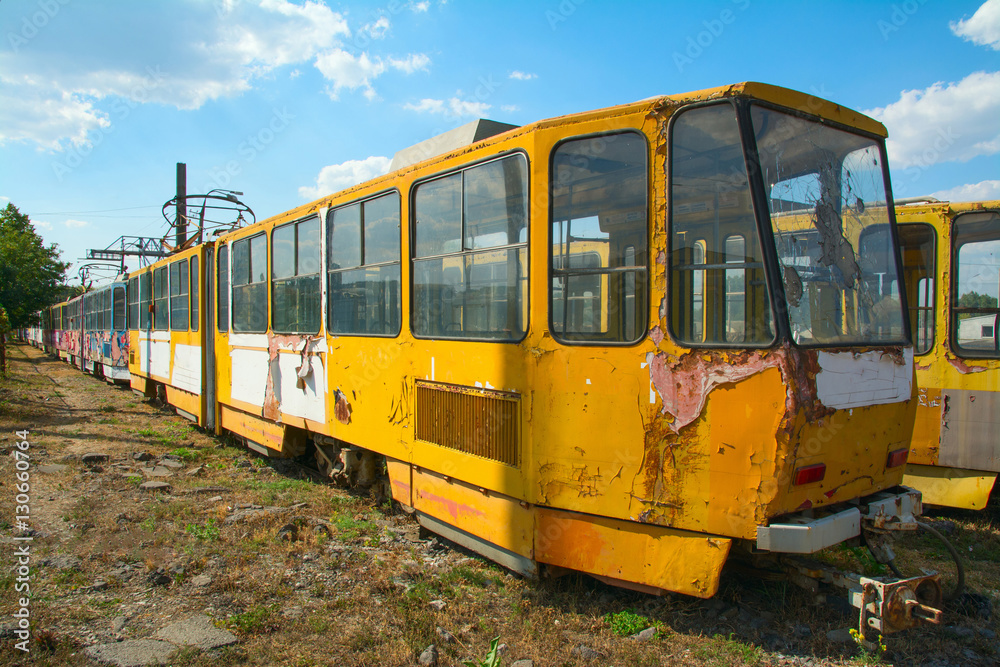 old tram on dump