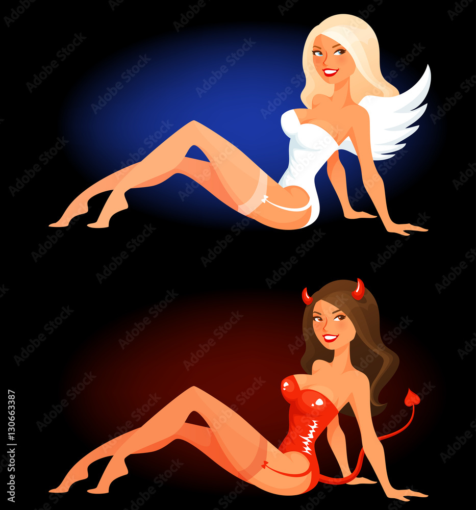 Naked Demon Girl Sex - sexy cartoon woman in angel or devil costume Stock Vector | Adobe Stock