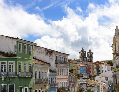 House, facades and churches of the old and historic district of Pelourinho in Salvador, Bahia