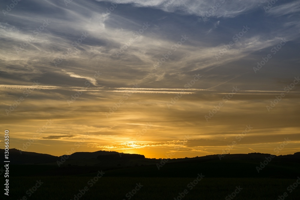 Fototapeta premium Colorful sunset on meadow. Slovakia