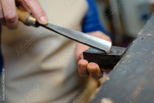 chiseling in the workshop