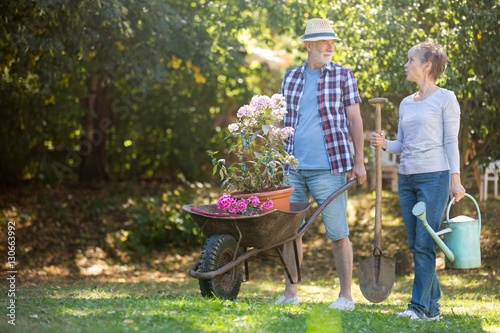 Senior couple gardening in the garden