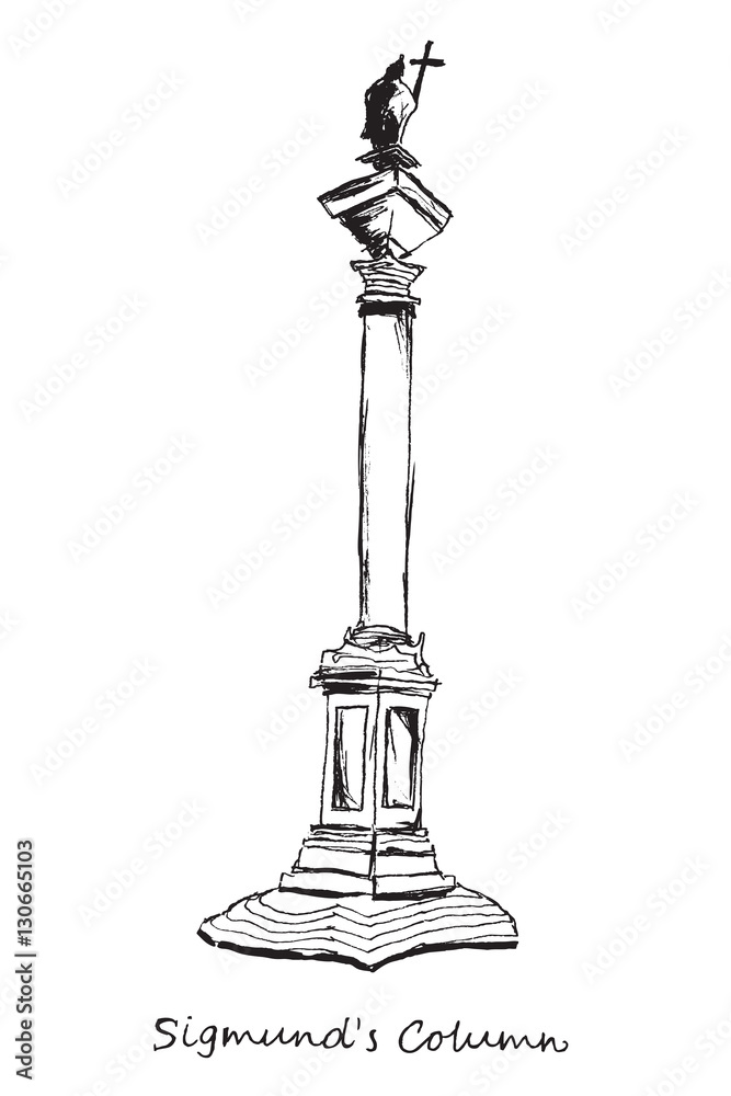 Hand drawn Sigmund's Column in Warsaw on white background