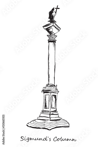 Obraz na płótnie Hand drawn Sigmund's Column in Warsaw on white background w salonie