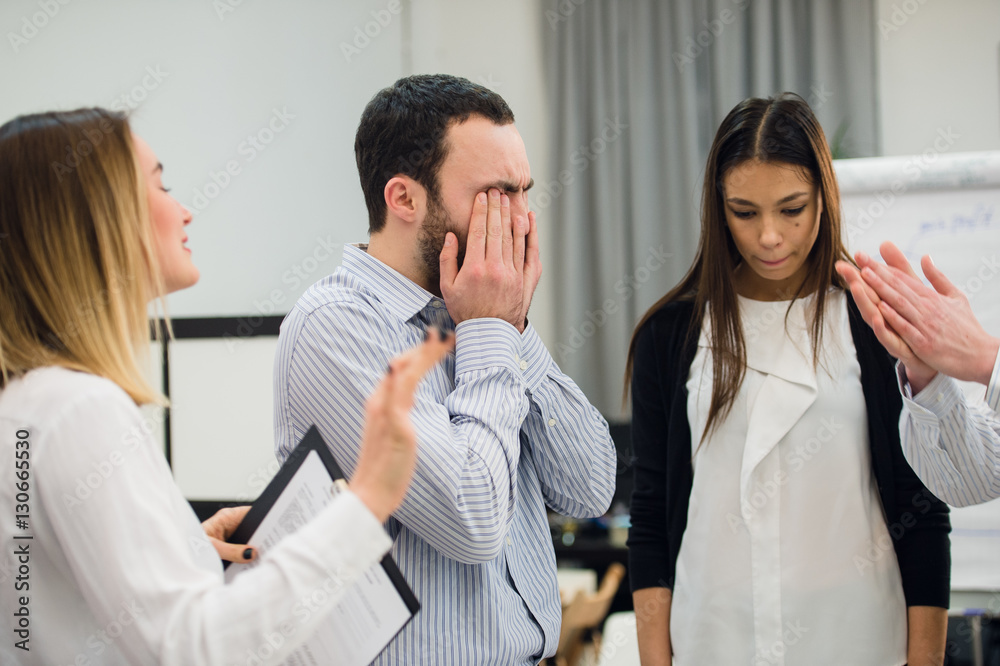 sad and depressed business man during meeting sad and depressed business man during meeting