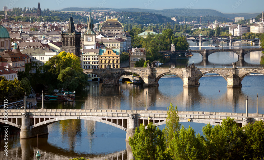 View of central bridges of Prague