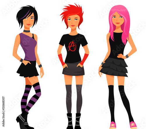 teenage girls in emo or punk fashion clothes