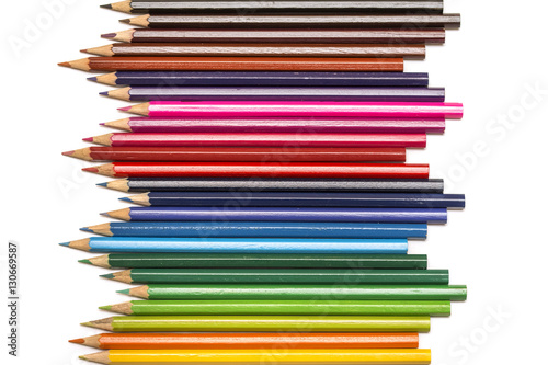 Close up of color pencils on white background
