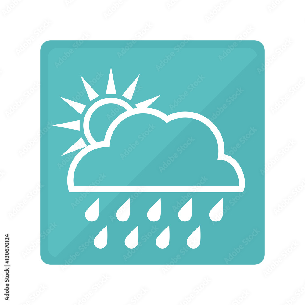 blue square with sun and cloud with rainydrops weather icon over white background. colorful design. vector illustration blue square with sun and cloud with rainydrops weather icon over white background. colorful design. vector illustration