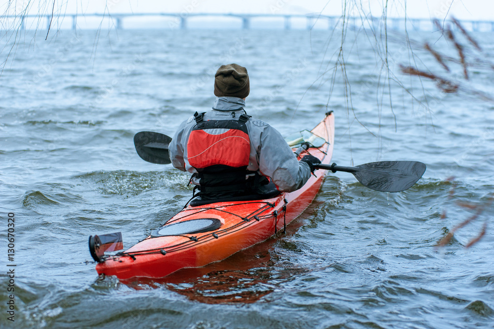 winter kayaking on the river in Ukraine 06