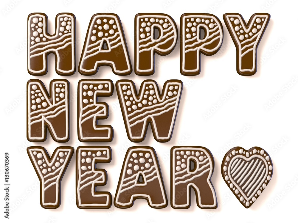Happy new year gingerbread sign. 3D Happy new year gingerbread sign. 3D
