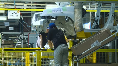 Sonveyor Car Production. Car Manufacturing. Working. Work in Process
