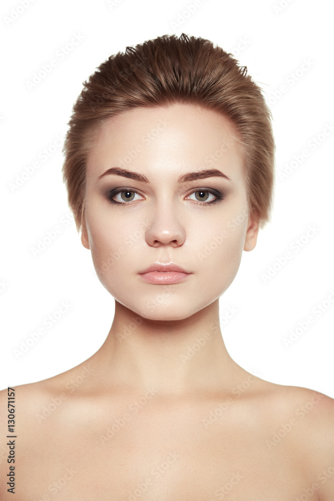 close up portrait beauty short hair makeup isolated white close up portrait beauty short hair makeup isolated white
