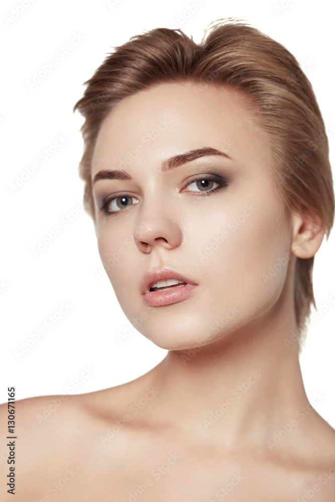 close up portrait beauty short hair makeup isolated white close up portrait beauty short hair makeup isolated white