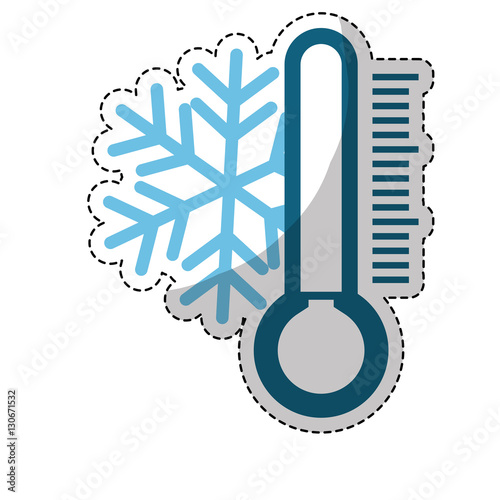 sticker of winter snowflake and thermometer icon over white background. colorful design. vector illustration