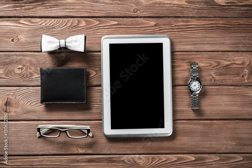 Hipster set on wooden table