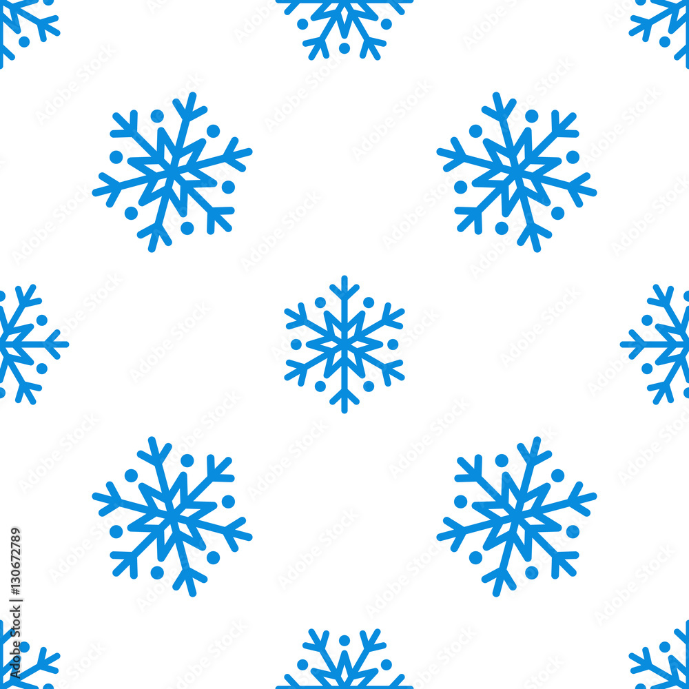 Snowflake simple seamless pattern. Blue snow on white background. Abstract wallpaper, wrapping decoration. Symbol of winter, Merry Christmas holiday, Happy New Year celebration Vector illustration Snowflake simple seamless pattern. Blue snow on white background. Abstract wallpaper, wrapping decoration. Symbol of winter, Merry Christmas holiday, Happy New Year celebration Vector illustration
