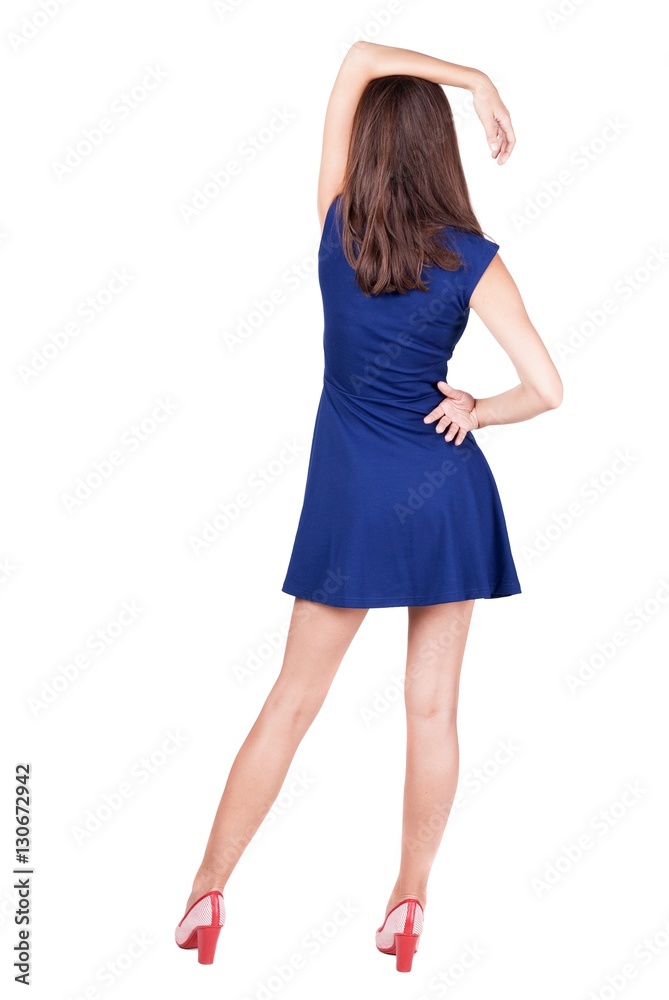 back view of standing young beautiful brunette woman. back view of standing young beautiful brunette woman.