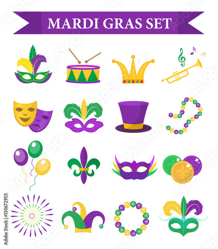 Photographie Mardi Gras carnival set  icons, design element , flat style