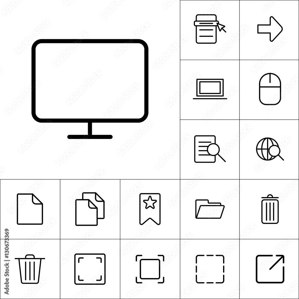 thin line computer monitor, tv icon on white background, web ico thin line computer monitor, tv icon on white background, web ico