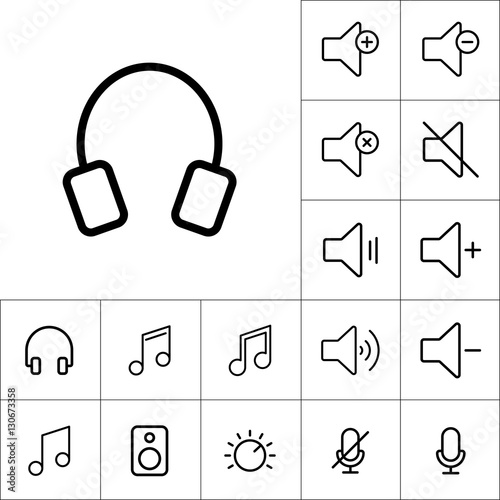 thin line headphones icon on white background, audio icons set