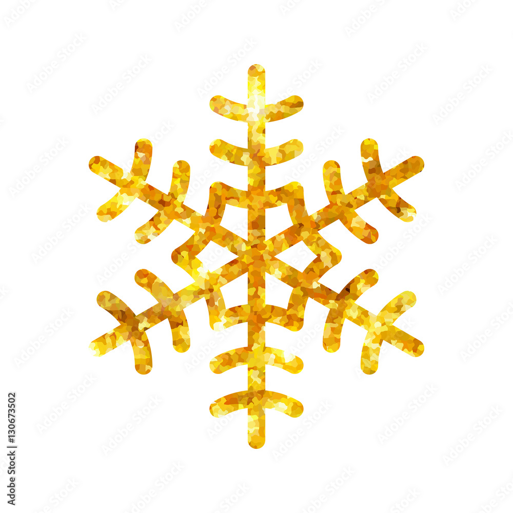 Gold Christmas snowflake icon. Golden fire silhouette snow flake sign isolated white background. Elegant design card, decoration. Symbol winter, New Year holiday celebration Vector illustration