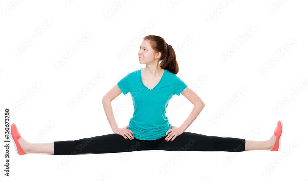 back view of standing young beautiful woman in sport dress involved in Pilates. Rear view people collection. backside view of person. Isolated over white background. Sport girl in black tights back view of standing young beautiful woman in sport dress involved in Pilates. Rear view people collection. backside view of person. Isolated over white background. Sport girl in black tights