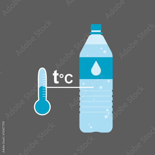 Water temperature measurement. The concept of water temperature. A plastic bottle of cold water. Vector illustration