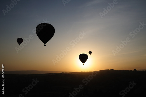 Hot Air Balloon silhouette flying morning Goreme landscape Cappa