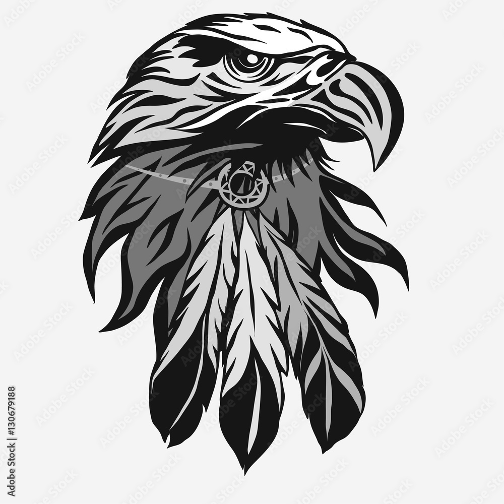 Eagle head with Tribal Feathers vector