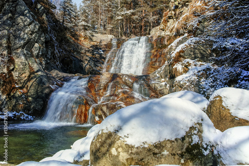 Winter view of Popina Luka waterfall near town of Sandanski, Pirin Mountain, Bulgaria