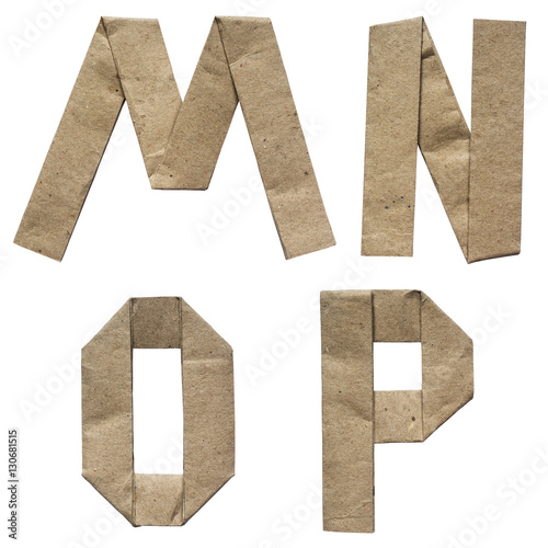 Natural brown origami folded craft eco paper alphabet (abc) letters and numbers m, n, o, p