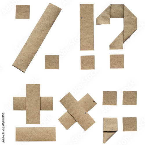 Natural brown origami folded craft eco paper alphabet (abc) letters and punctuation (percent, plus, minus, dot, question, exclamation mark)