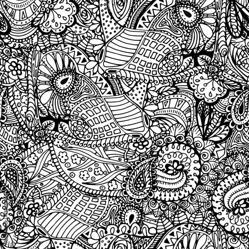 Coloring book page design with seamless pattern. Mandala ethnic ornament. Isolated vector illustration in zentangle style.
